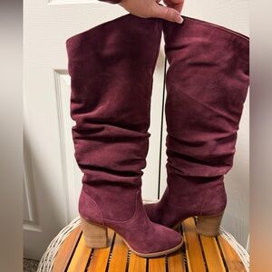 Nine West Abee Knee Wine Boots Suede 6.5 Western Cowgirl